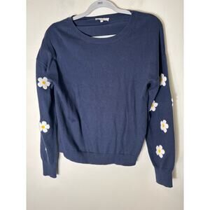 J. Society Navy Daisy Long Sleeve Sweater Sz S